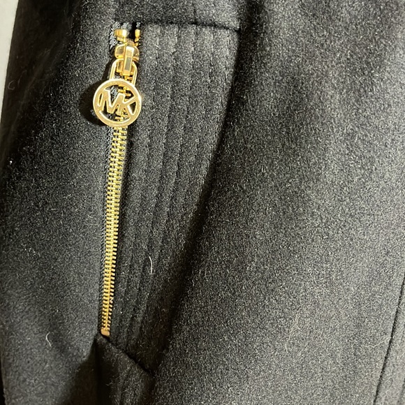 Michael Kors Black and Gold Wool Jacket Removable Hood Zipper Pockets XL - Picture 3 of 12